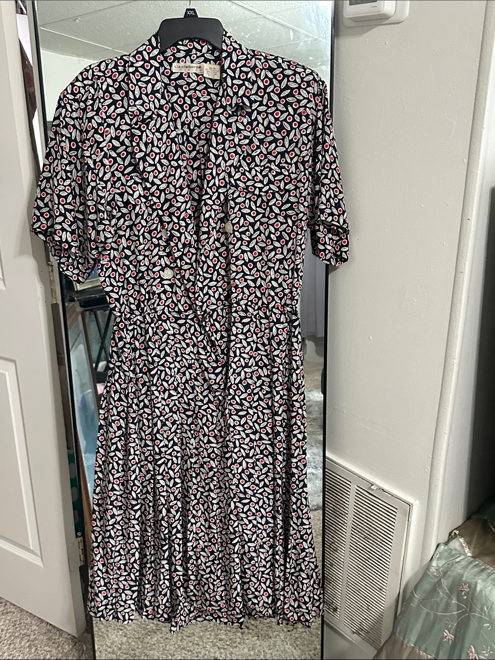 Lilla P Black Midi Dress with White and Pink Leaf Print
